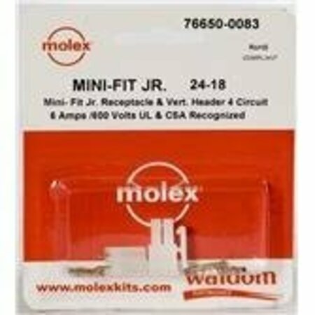 MOLEX Headers & Wire Housings Minifit Jr Conn Kit V Hdr Recept 4Ckt 766500083